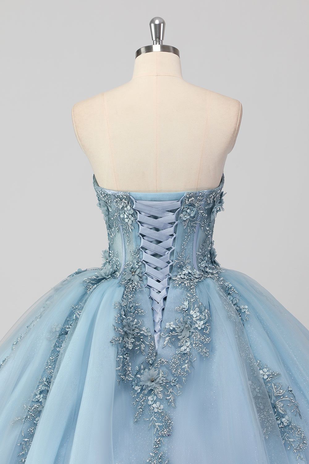 Sparkly Grey Blue Ball Gown Sweetheart Corset Quinceanera Dress with Appliques