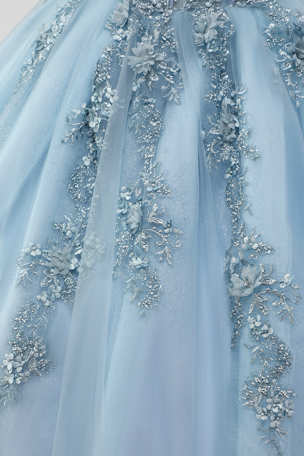 Sparkly Grey Blue Ball Gown Sweetheart Corset Quinceanera Dress with Appliques