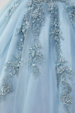 Sparkly Grey Blue Ball Gown Sweetheart Corset Quinceanera Dress with Appliques