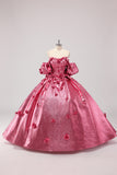 Fuchsia Ball Gown Corset Quinceanera Dress with 3D Flowers