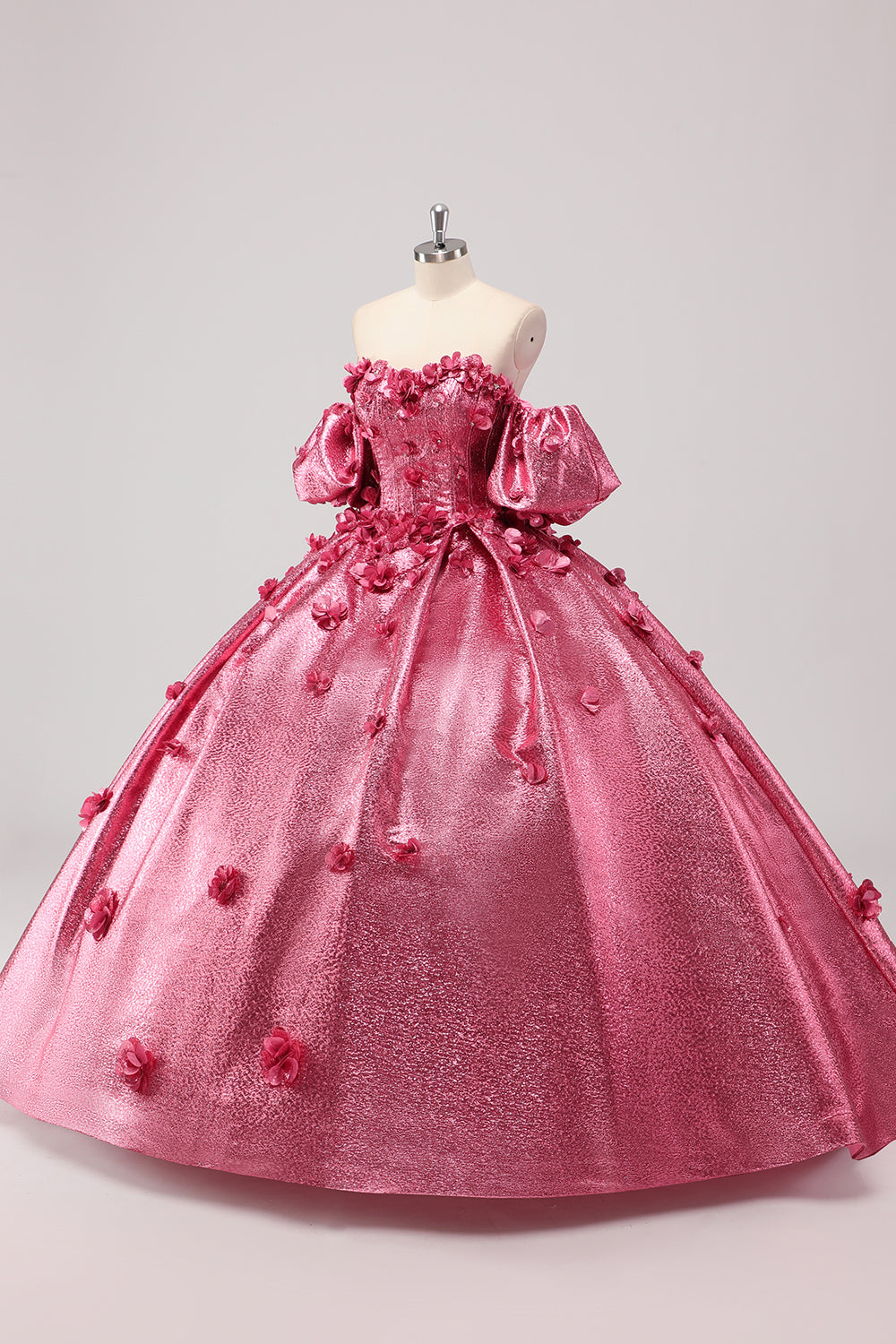 Fuchsia Ball Gown Corset Quinceanera Dress with 3D Flowers