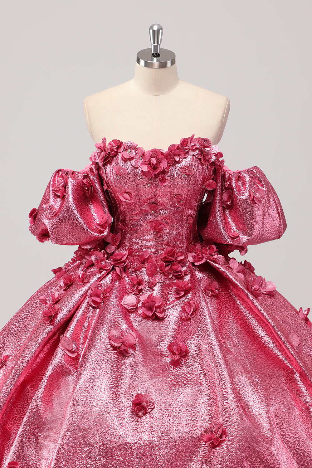 Fuchsia Ball Gown Corset Quinceanera Dress with 3D Flowers