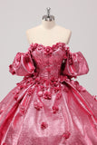 Fuchsia Ball Gown Corset Quinceanera Dress with 3D Flowers