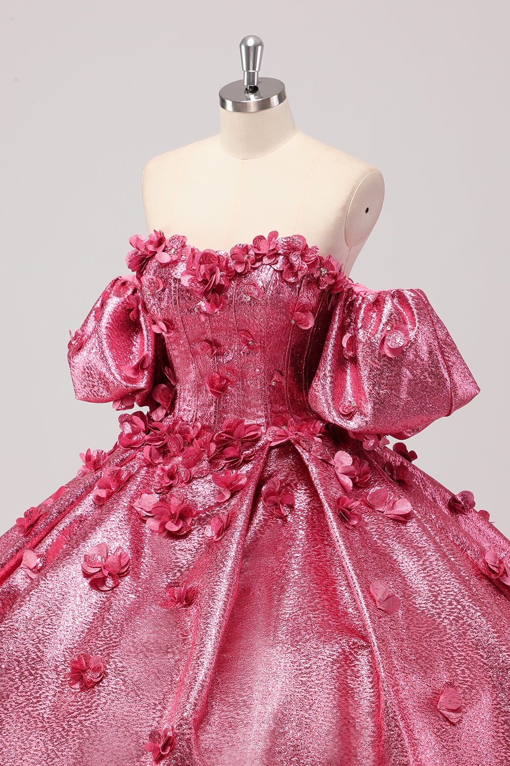 Fuchsia Ball Gown Corset Quinceanera Dress with 3D Flowers