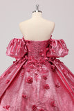 Fuchsia Ball Gown Corset Quinceanera Dress with 3D Flowers