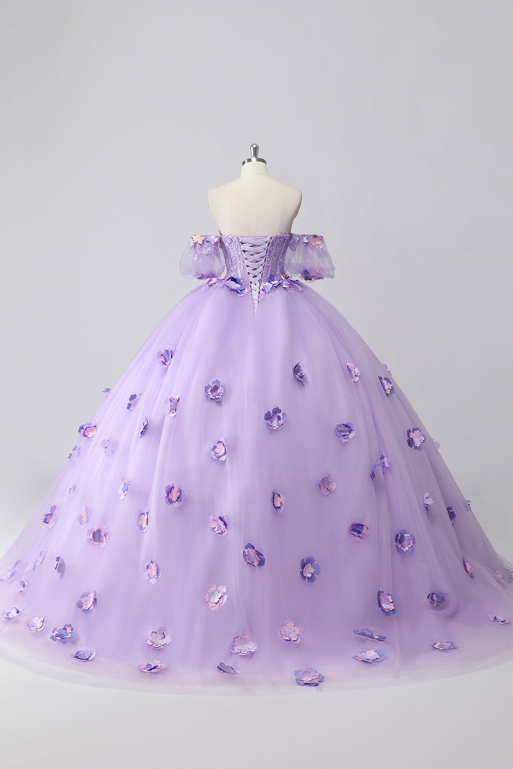 Sparkly Lilac Sweetheart Corset Ball Gown Quinceanera Dress with 3D Flowers