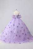 Sparkly Lilac Sweetheart Corset Ball Gown Quinceanera Dress with 3D Flowers