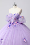 Sparkly Lilac Sweetheart Corset Ball Gown Quinceanera Dress with 3D Flowers