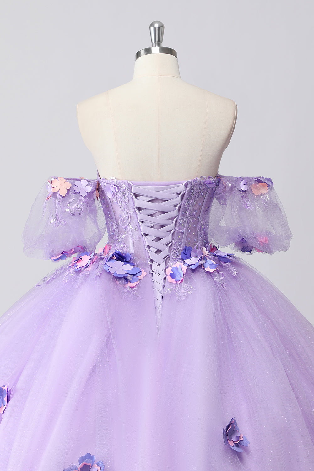 Sparkly Lilac Sweetheart Corset Ball Gown Quinceanera Dress with 3D Flowers