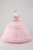 Blush Cold Shoulder Corset Ball Gown Quinceanera Dress with Ruffles