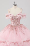 Blush Cold Shoulder Corset Ball Gown Quinceanera Dress with Ruffles