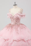 Blush Cold Shoulder Corset Ball Gown Quinceanera Dress with Ruffles