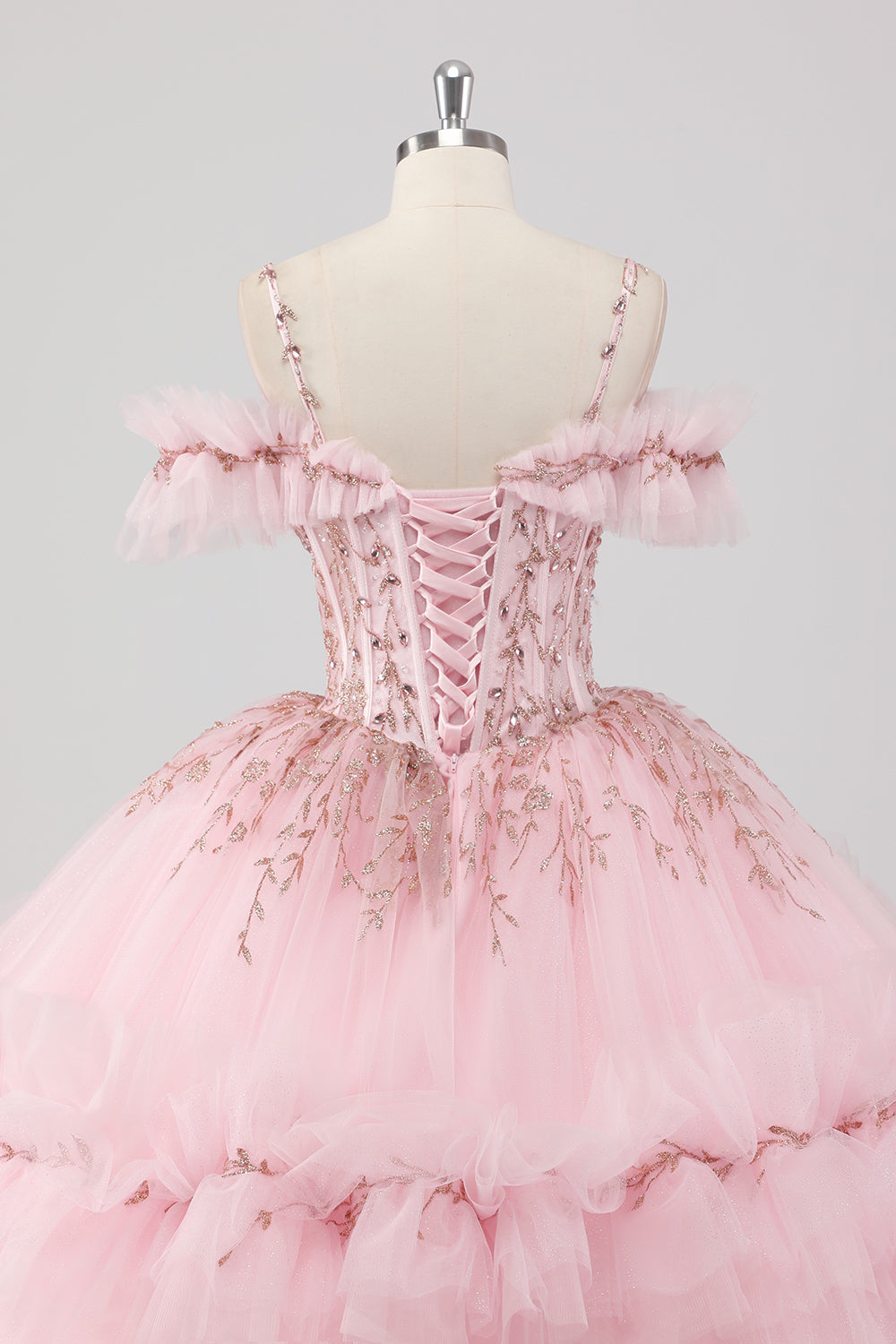 Blush Cold Shoulder Corset Ball Gown Quinceanera Dress with Ruffles