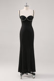 Simple Black Spaghetti Straps Sheath Formal Dress