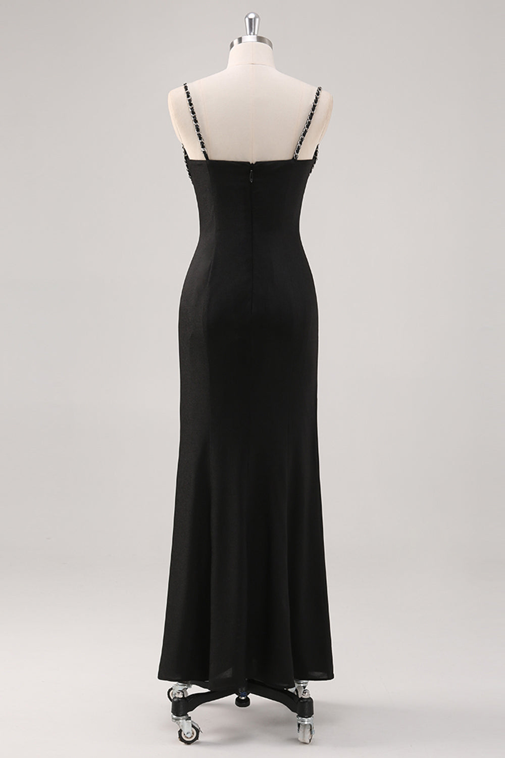 Simple Black Spaghetti Straps Sheath Formal Dress