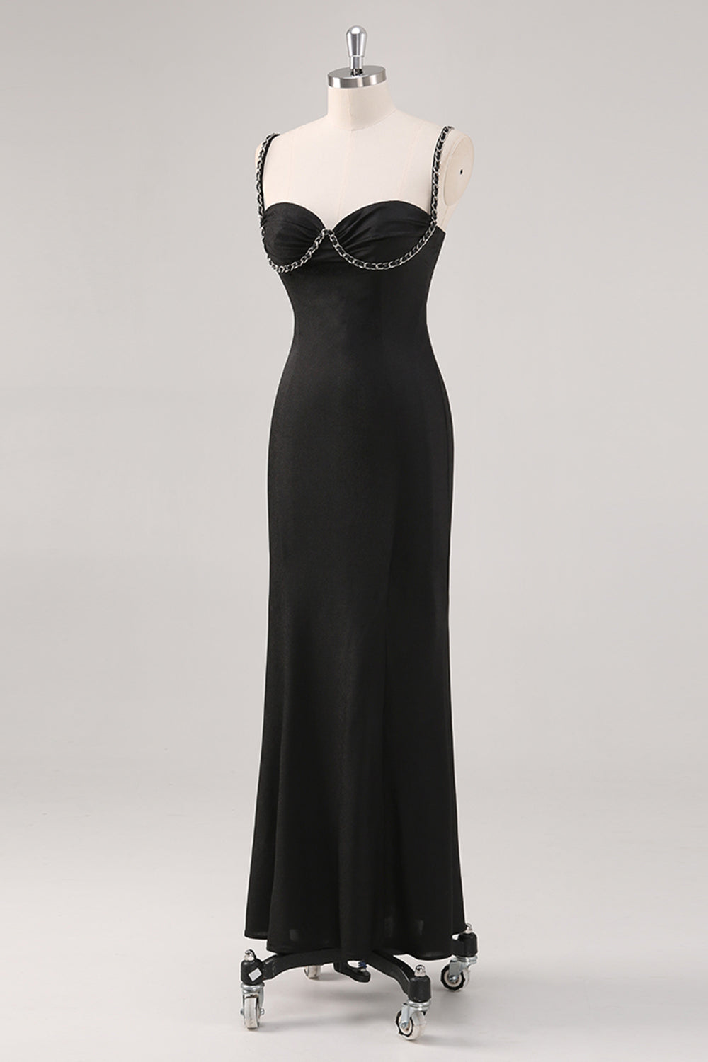 Simple Black Spaghetti Straps Sheath Formal Dress