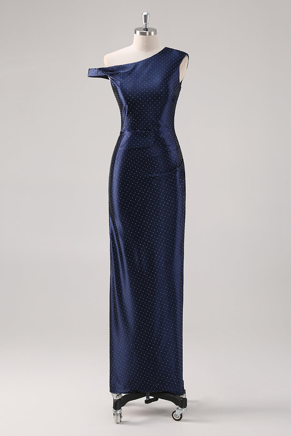 Navy Sheath One Shoulder Beaded Formal Dress