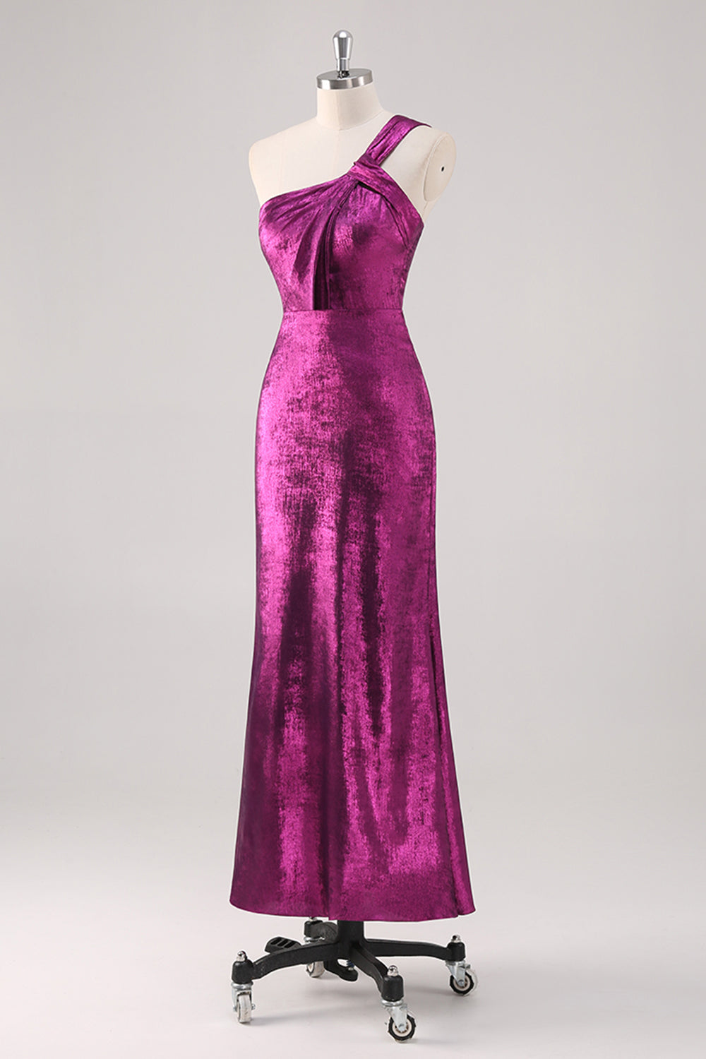 Fuchsia One Shoulder Sheath Metallic Formal Dress