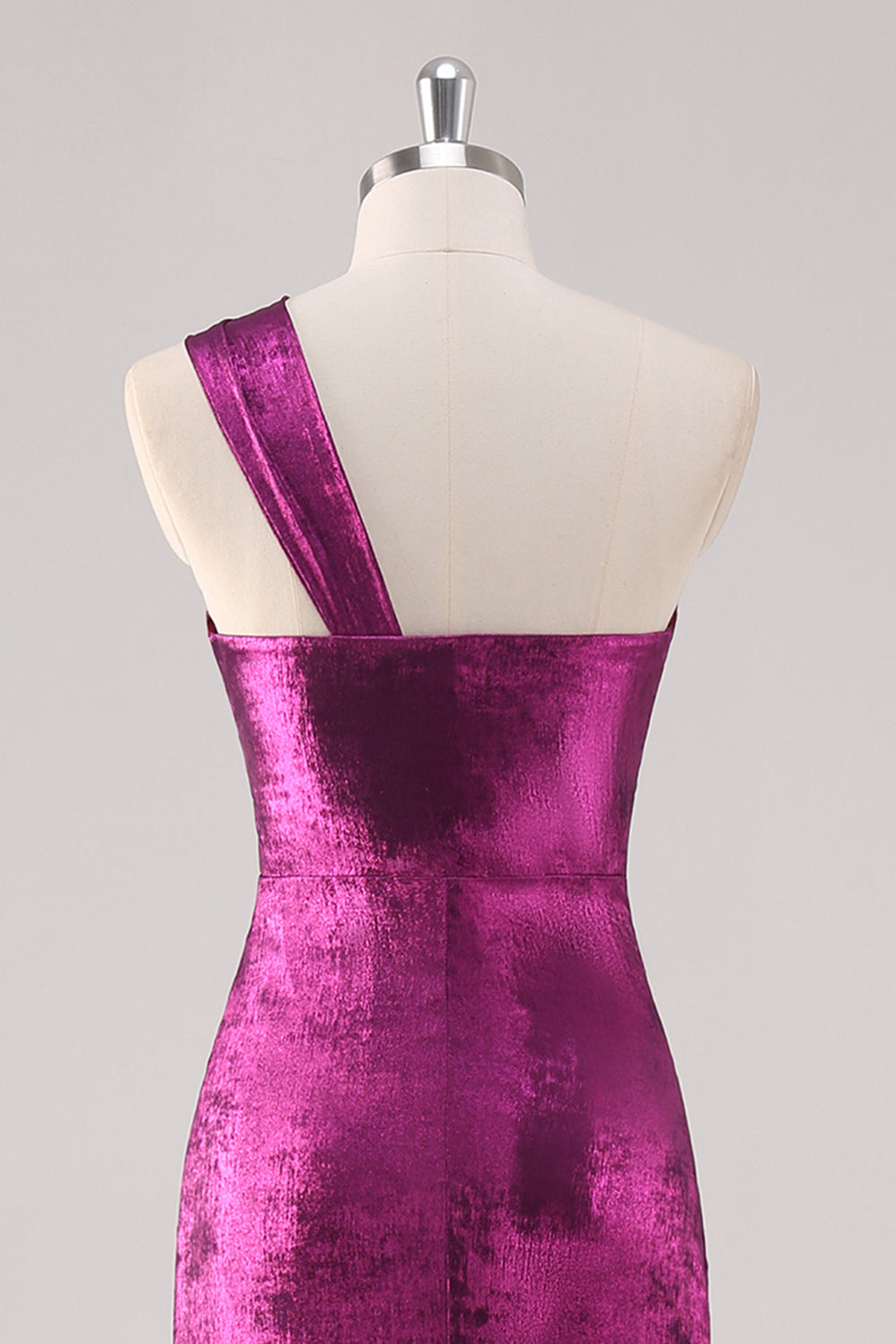 Fuchsia One Shoulder Sheath Metallic Formal Dress