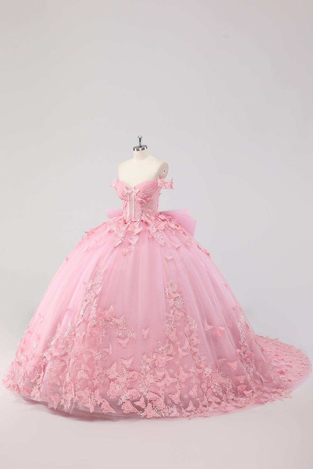 Blush Pink Ball Gown Off The Shoulder Quinceanera Dress with 3D Butterflies