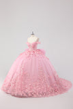 Blush Pink Ball Gown Off The Shoulder Quinceanera Dress with 3D Butterflies