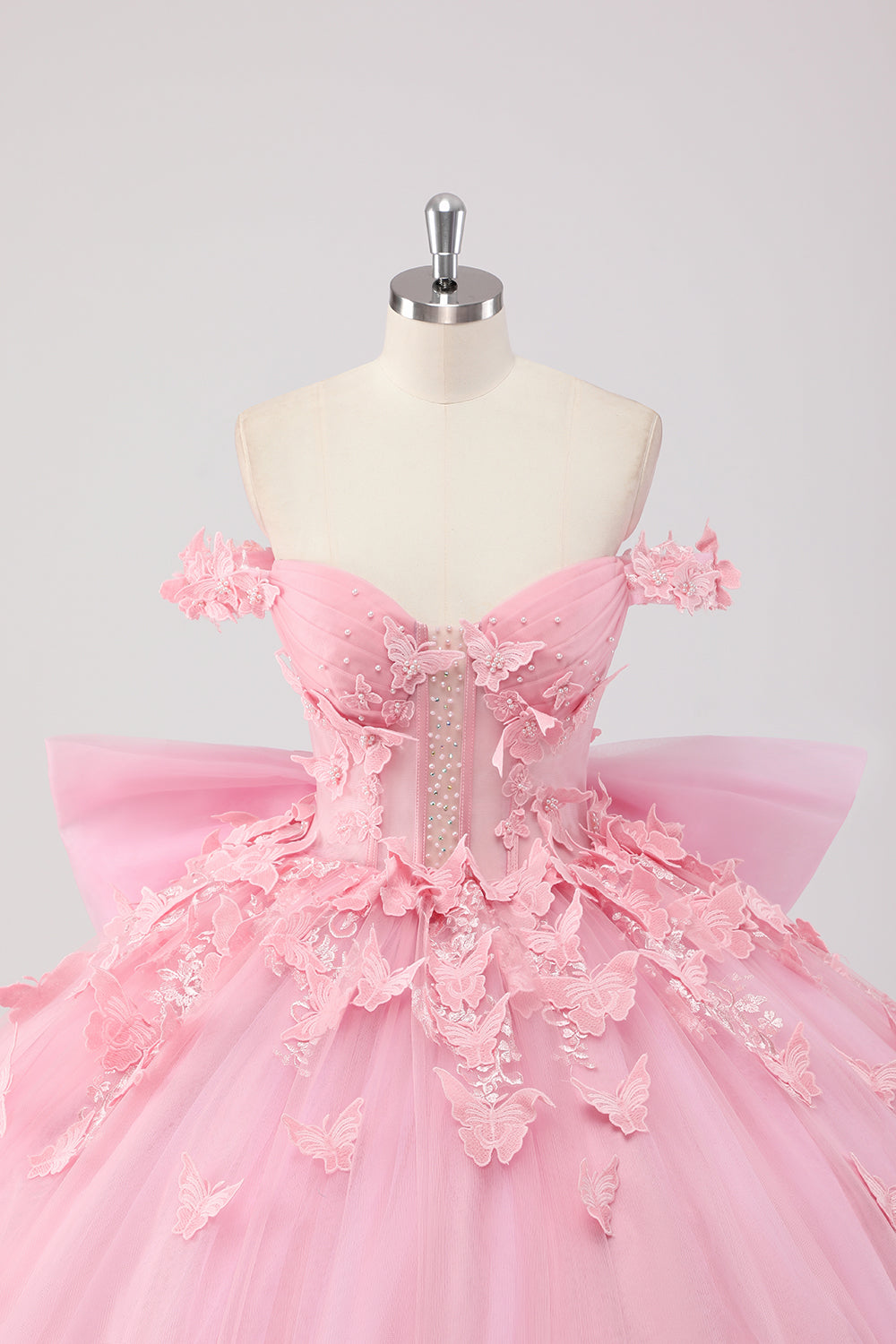 Blush Pink Ball Gown Off The Shoulder Quinceanera Dress with 3D Butterflies