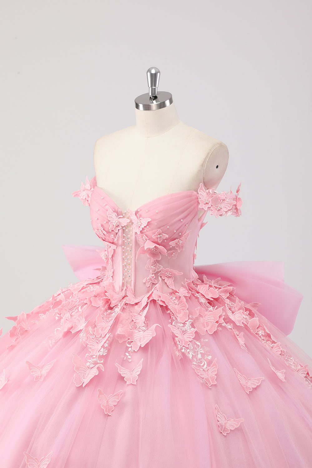 Blush Pink Ball Gown Off The Shoulder Quinceanera Dress with 3D Butterflies