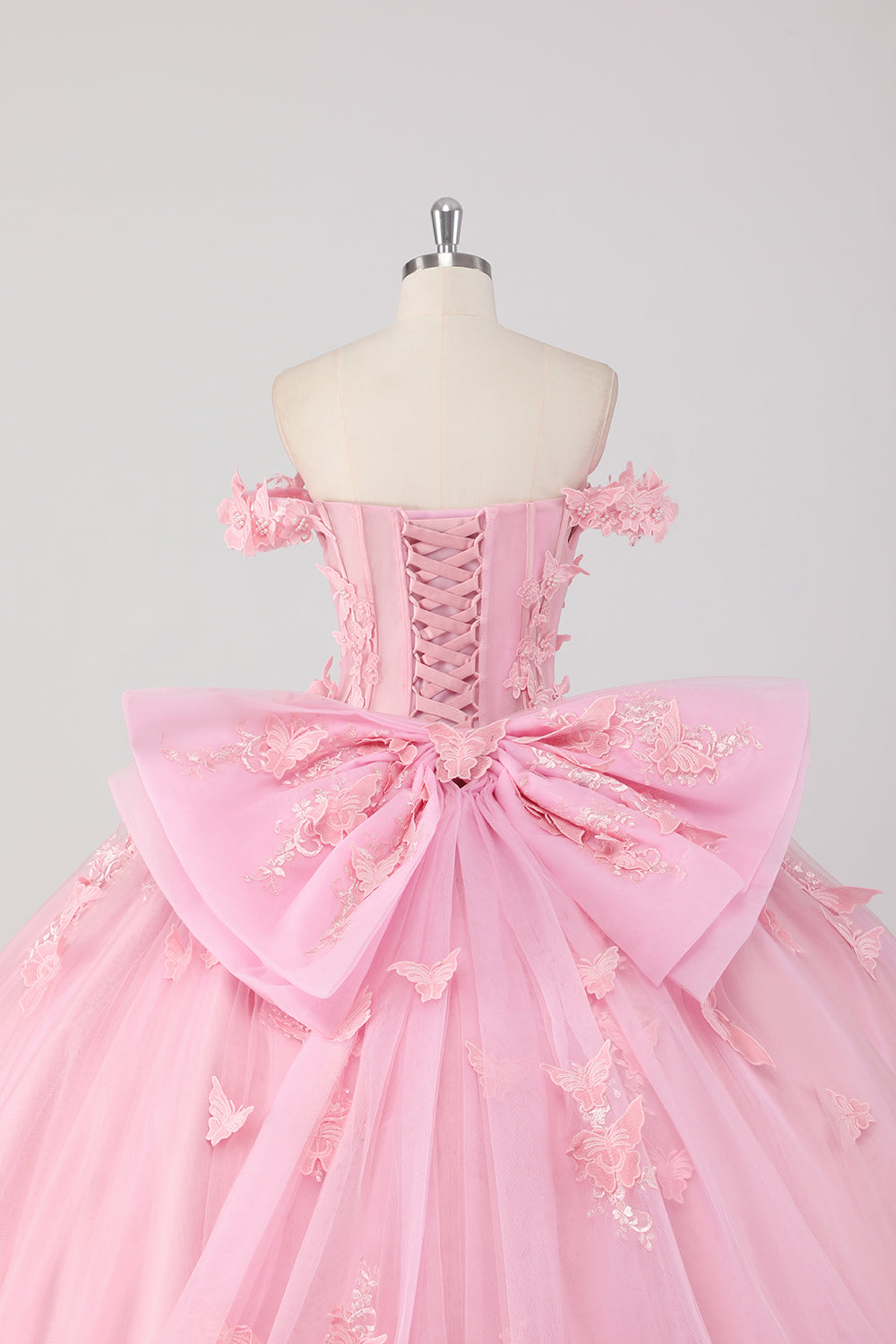 Blush Pink Ball Gown Off The Shoulder Quinceanera Dress with 3D Butterflies