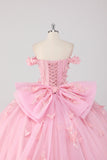 Blush Pink Ball Gown Off The Shoulder Quinceanera Dress with 3D Butterflies