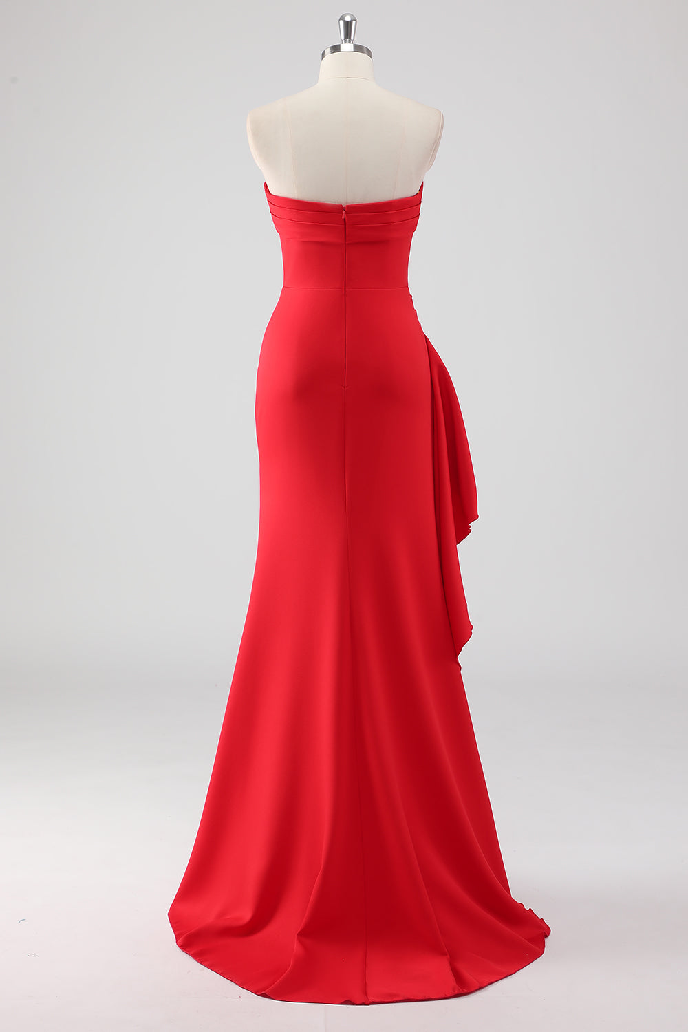 Red Ruched Sheath Formal Dress with Slit