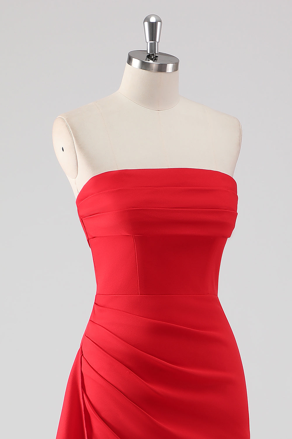 Red Ruched Sheath Formal Dress with Slit