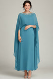 Sparkly Blue Sequins Round Neck Long Mother Of the Bride Dress with Ruffles