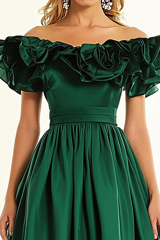 Dark Green Short Sleeves A Line Formal Dress