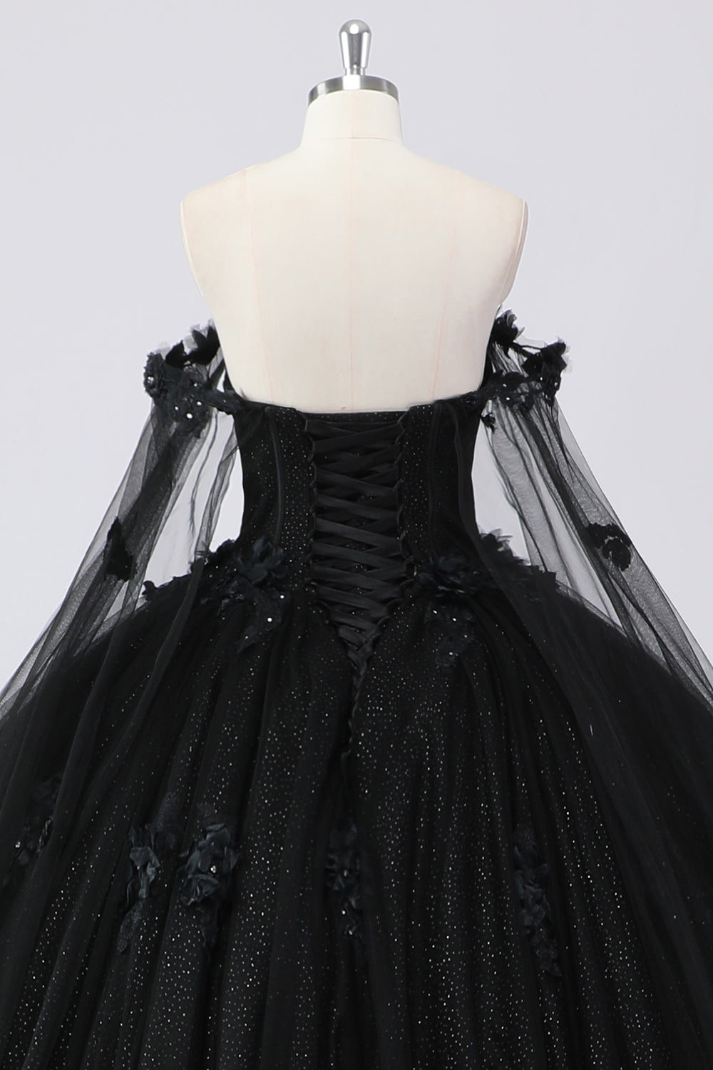 Black Ball Gown Off the Shoulder Tulle Quinceanera Dress with 3D Flowers