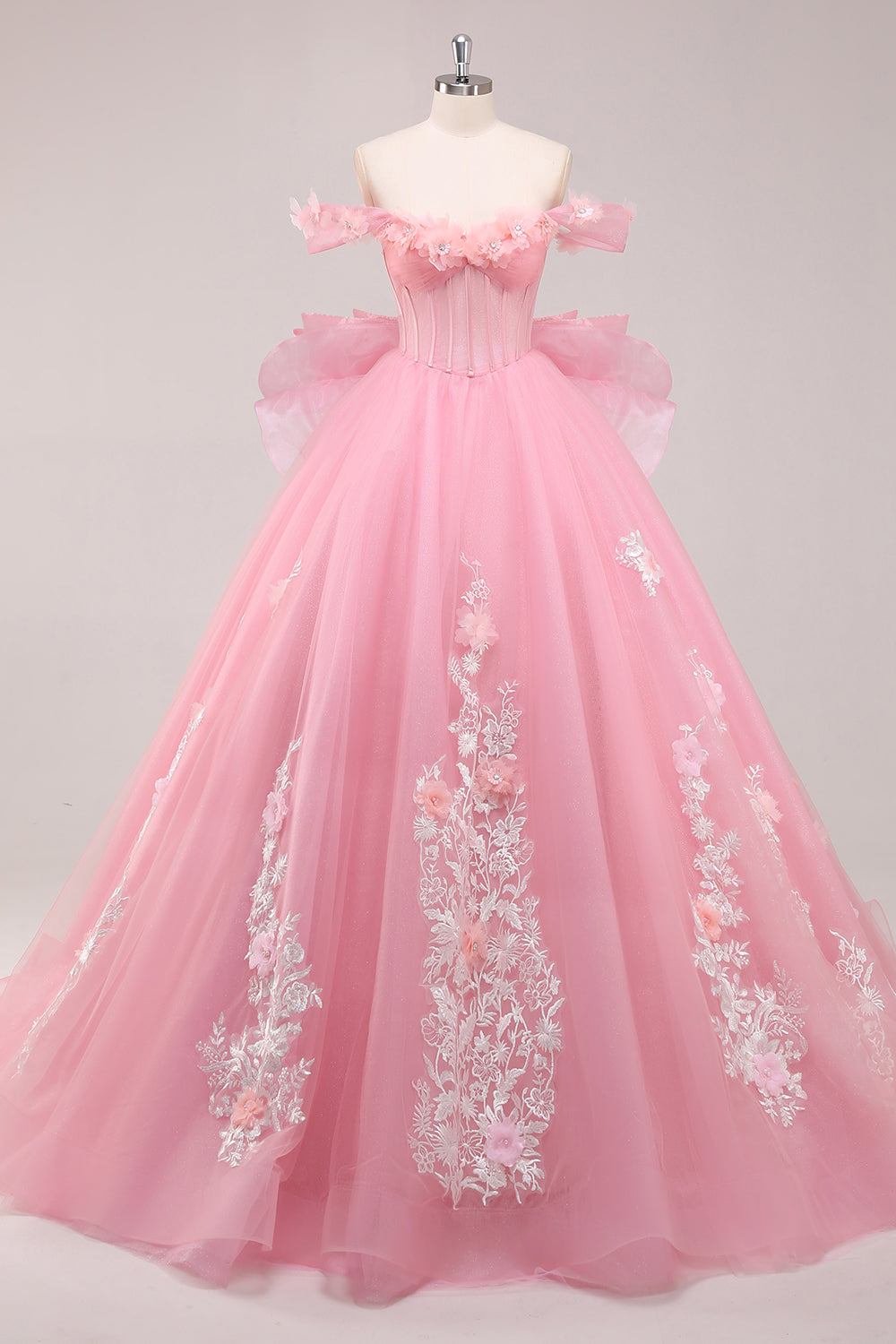 Ball Gown Pink Corset Appliqued Long Quinceanera Dresses with Floral