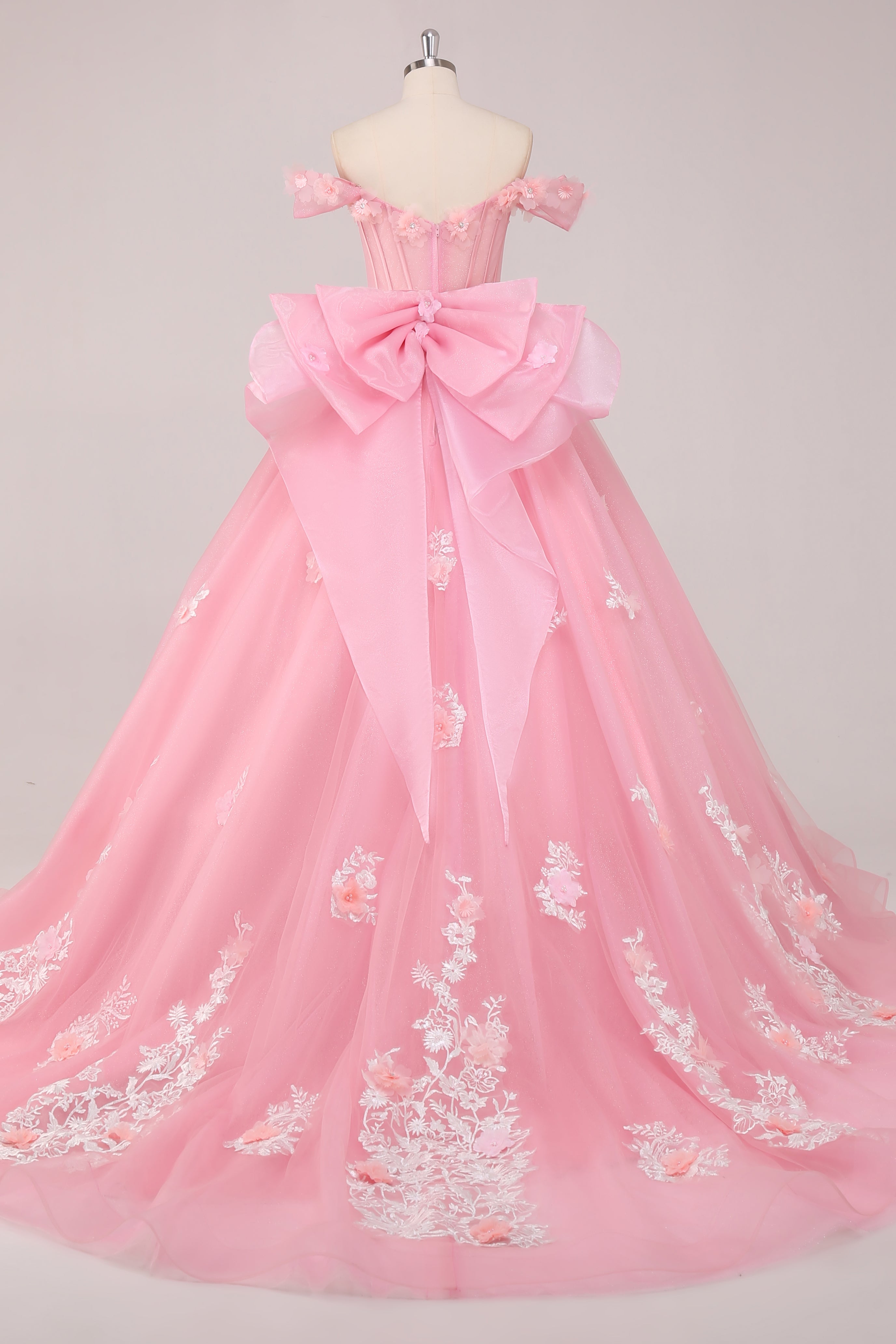 Ball Gown Pink Corset Appliqued Long Quinceanera Dresses with Floral