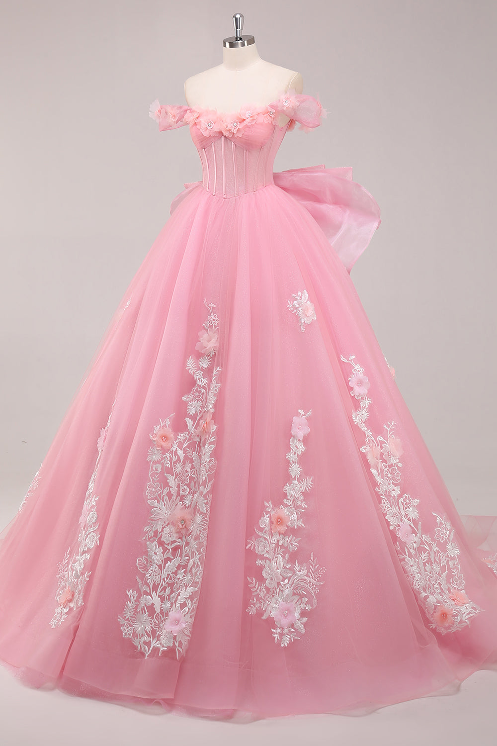 Ball Gown Pink Corset Appliqued Long Quinceanera Dresses with Floral