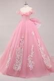 Ball Gown Pink Corset Appliqued Long Quinceanera Dresses with Floral