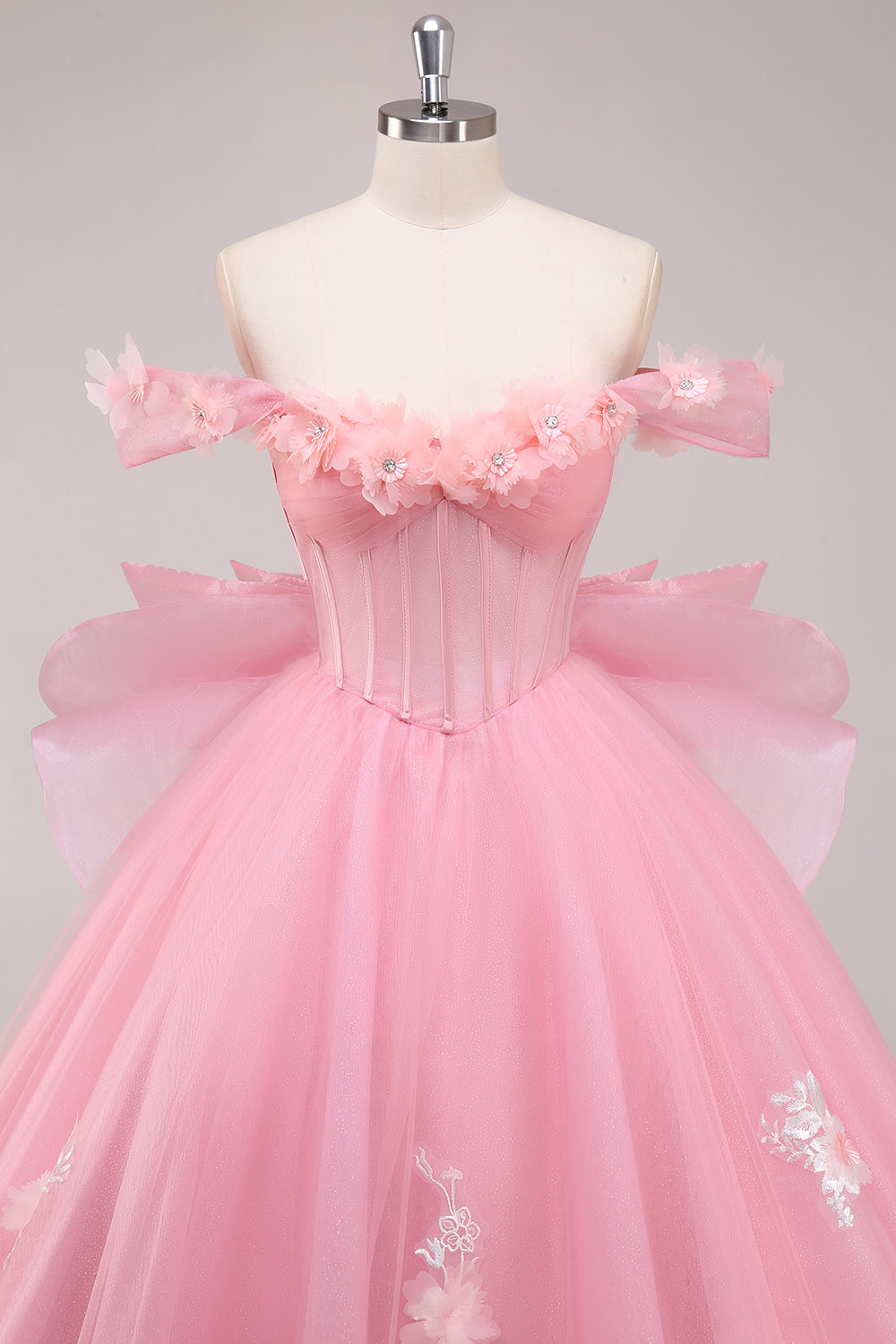 Ball Gown Pink Corset Appliqued Long Quinceanera Dresses with Floral