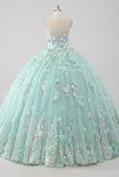 Princess Mint Sweetheart Appliqued Ball Gown Quinceanera Dress with 3D Flowers