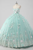 Princess Mint Sweetheart Appliqued Ball Gown Quinceanera Dress with 3D Flowers