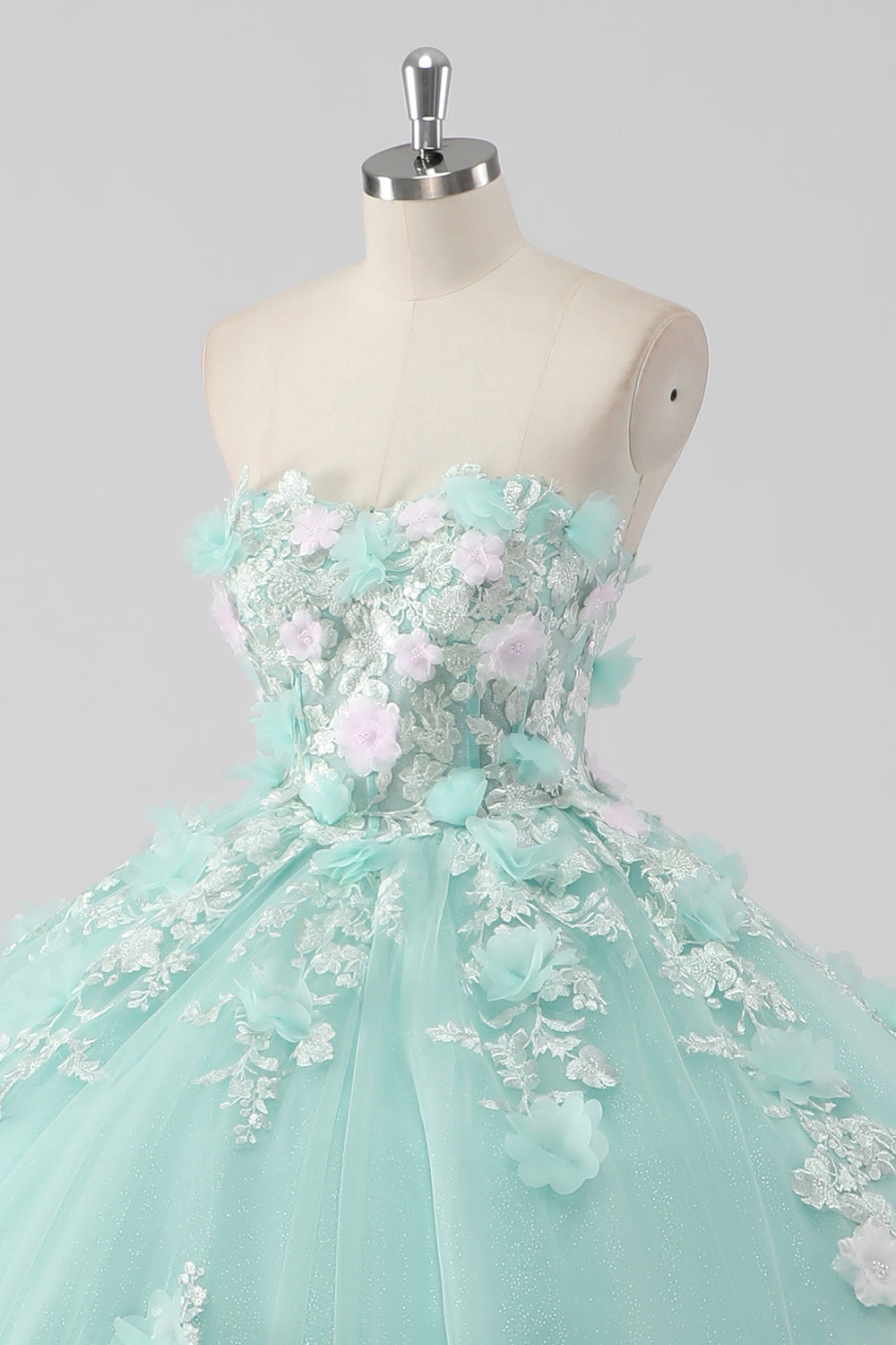 Princess Mint Sweetheart Appliqued Ball Gown Quinceanera Dress with 3D Flowers