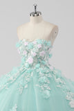 Princess Mint Sweetheart Appliqued Ball Gown Quinceanera Dress with 3D Flowers