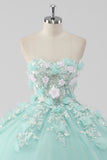 Princess Mint Sweetheart Appliqued Ball Gown Quinceanera Dress with 3D Flowers