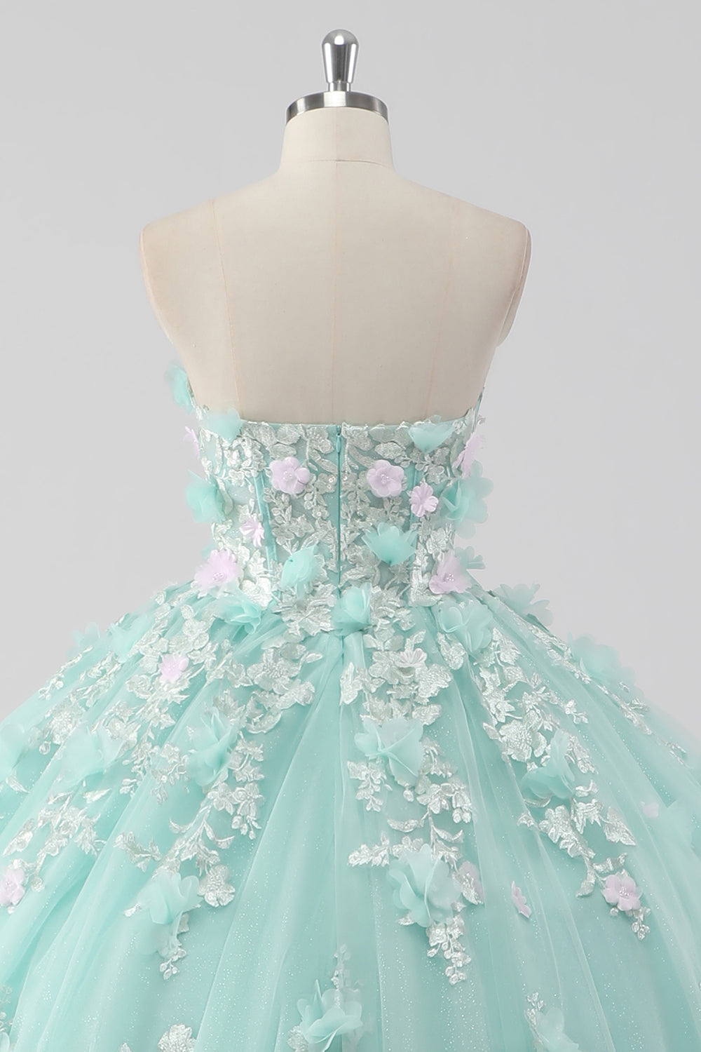 Princess Mint Sweetheart Appliqued Ball Gown Quinceanera Dress with 3D Flowers