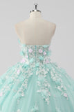 Princess Mint Sweetheart Appliqued Ball Gown Quinceanera Dress with 3D Flowers