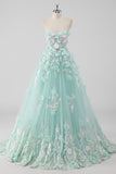 Princess Mint Sweetheart Appliqued Ball Gown Quinceanera Dress with 3D Flowers