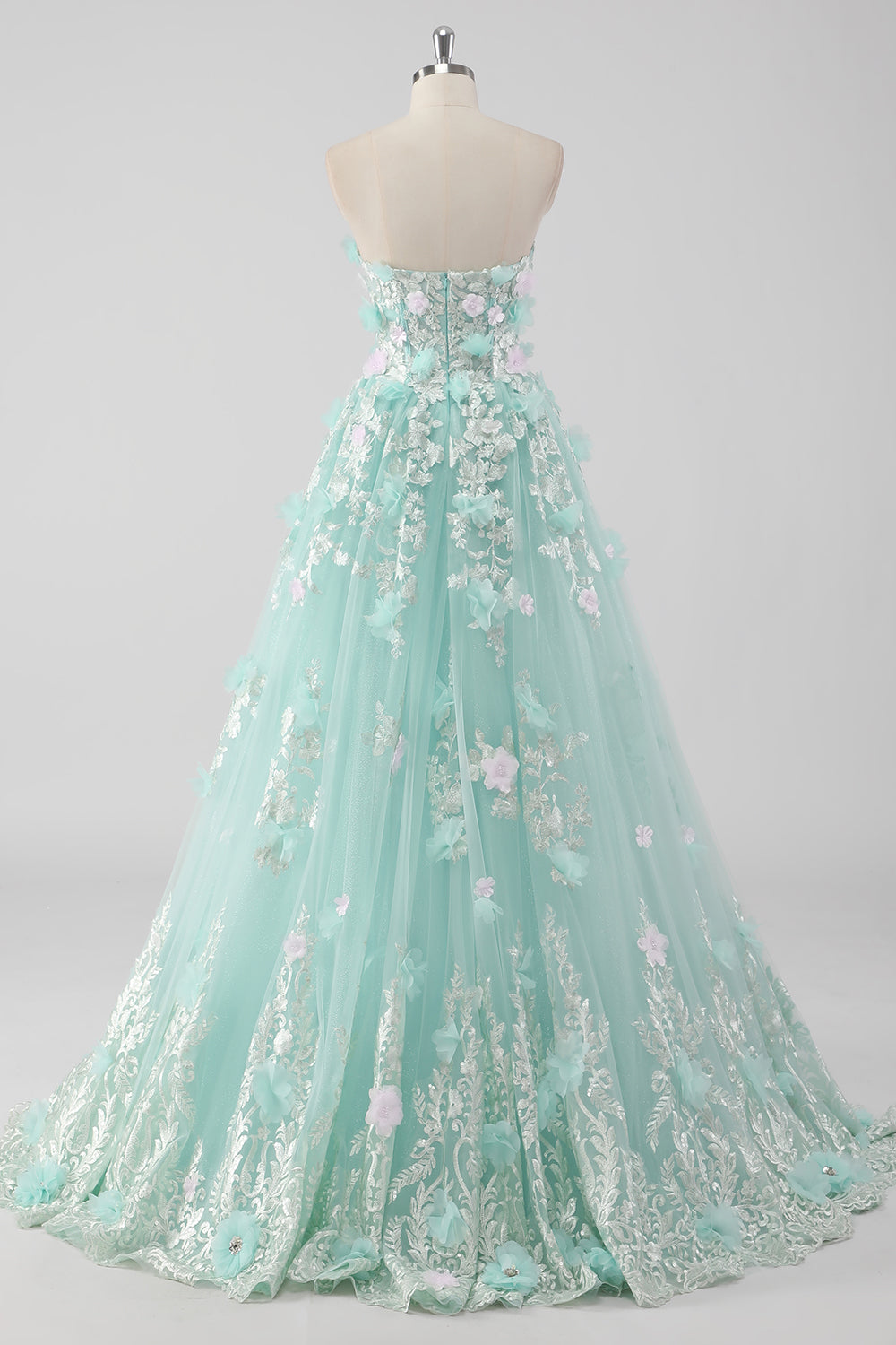 Princess Mint Sweetheart Appliqued Ball Gown Quinceanera Dress with 3D Flowers