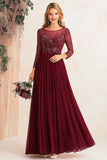 Elegant Burgundy A-line Boat Neck Mother of the Bride Dress With Beading