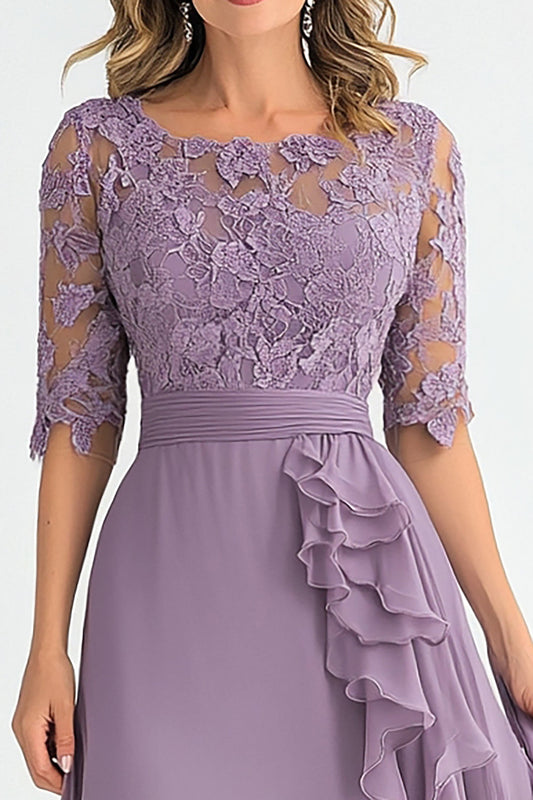 Elegant Grey Purple A Line Tulle Mother Of Bride Dress With Ruffles